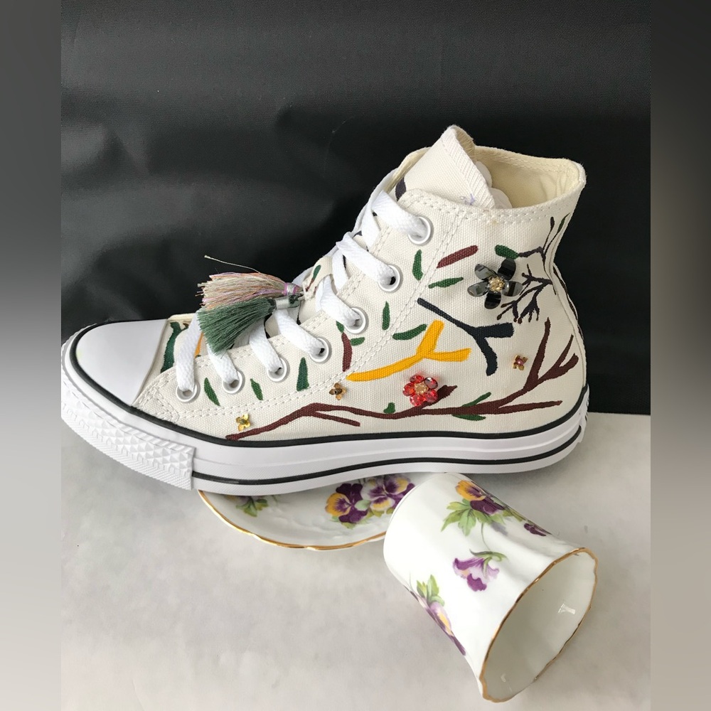 *NEW* Lavender T Hand Painted Converse All Star with Embroidered Details & Trims